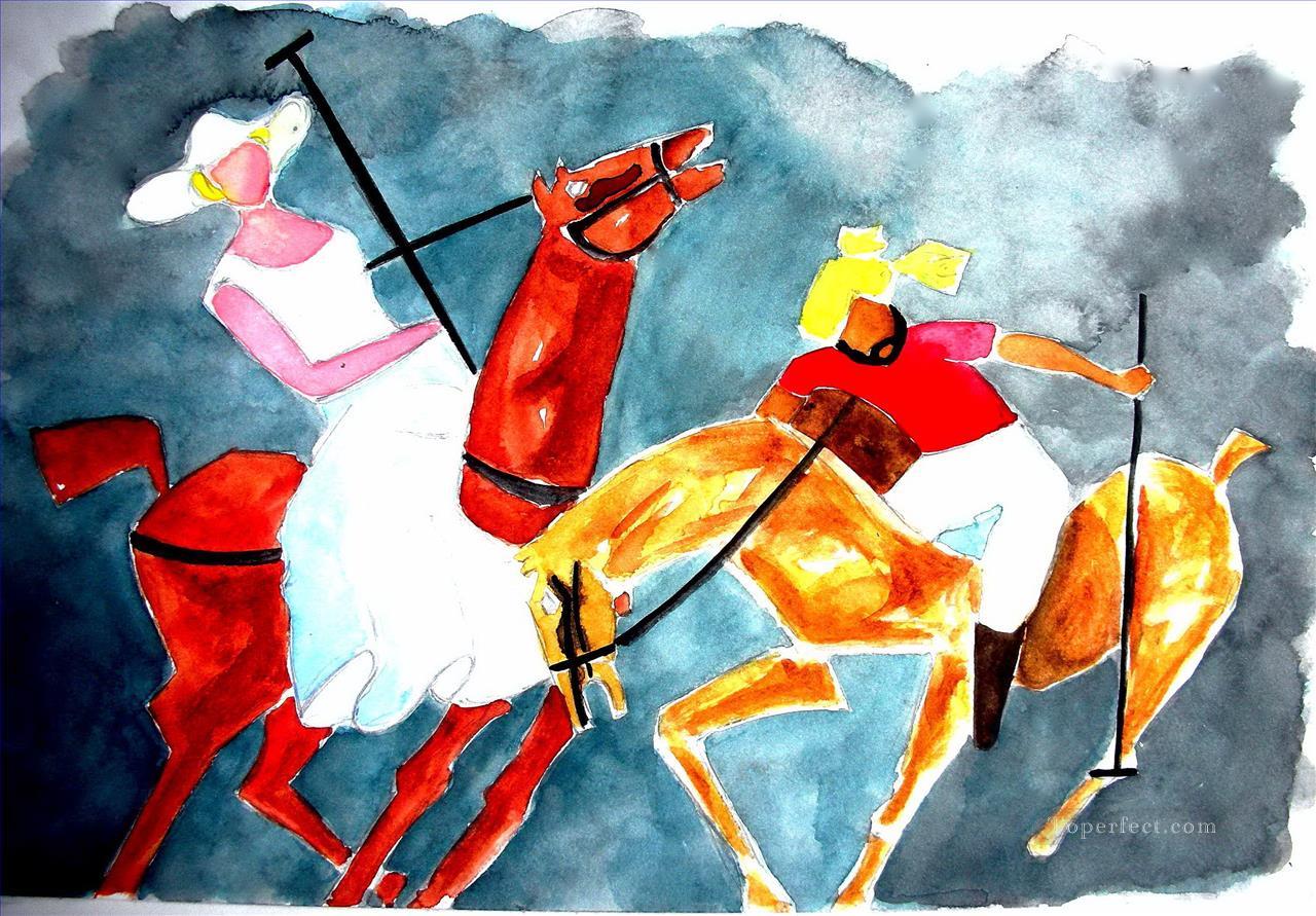 Indian woman and Sardar Playing Polo Oil Paintings